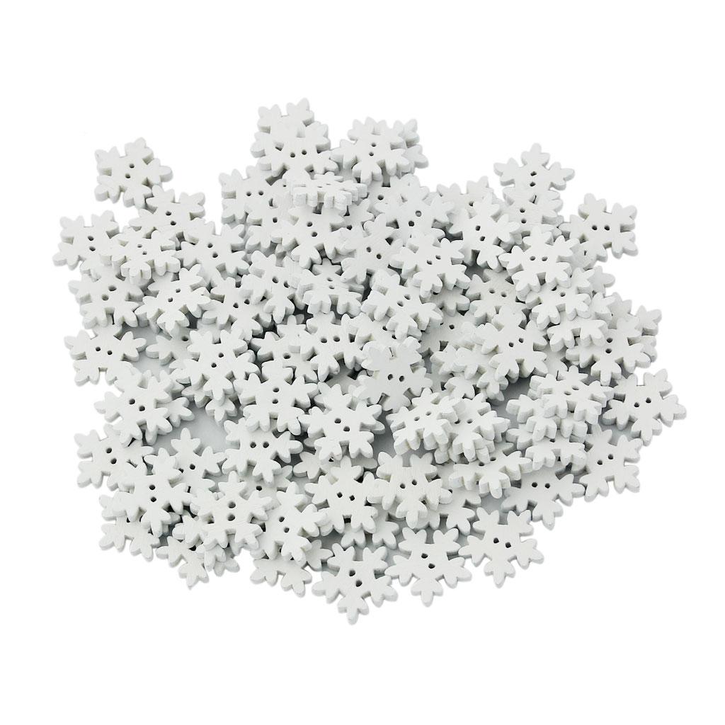 100Pcs Novelty White Snowflakes Wood Buttons Embellishments for Craft 17mm