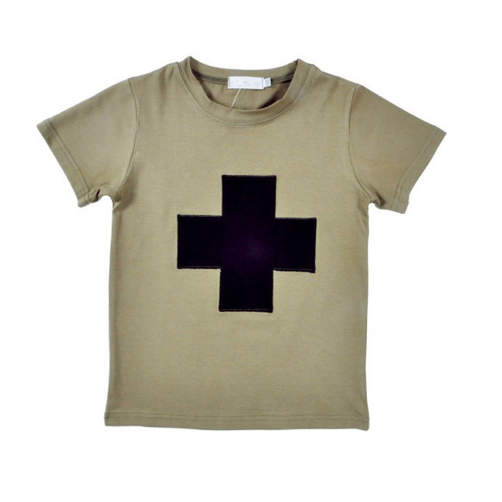 Toddler Boy Crossed Pattern Short Sleeve Summer T-Shirt Army Green 120