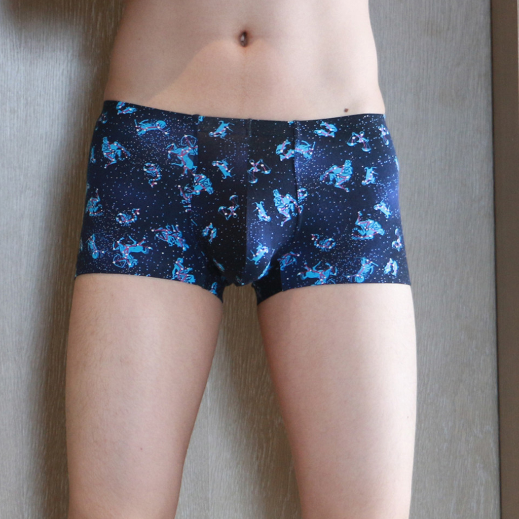 Sexy Men Seamless Boxer Briefs Printed Panties Underwear  XL Blue Star