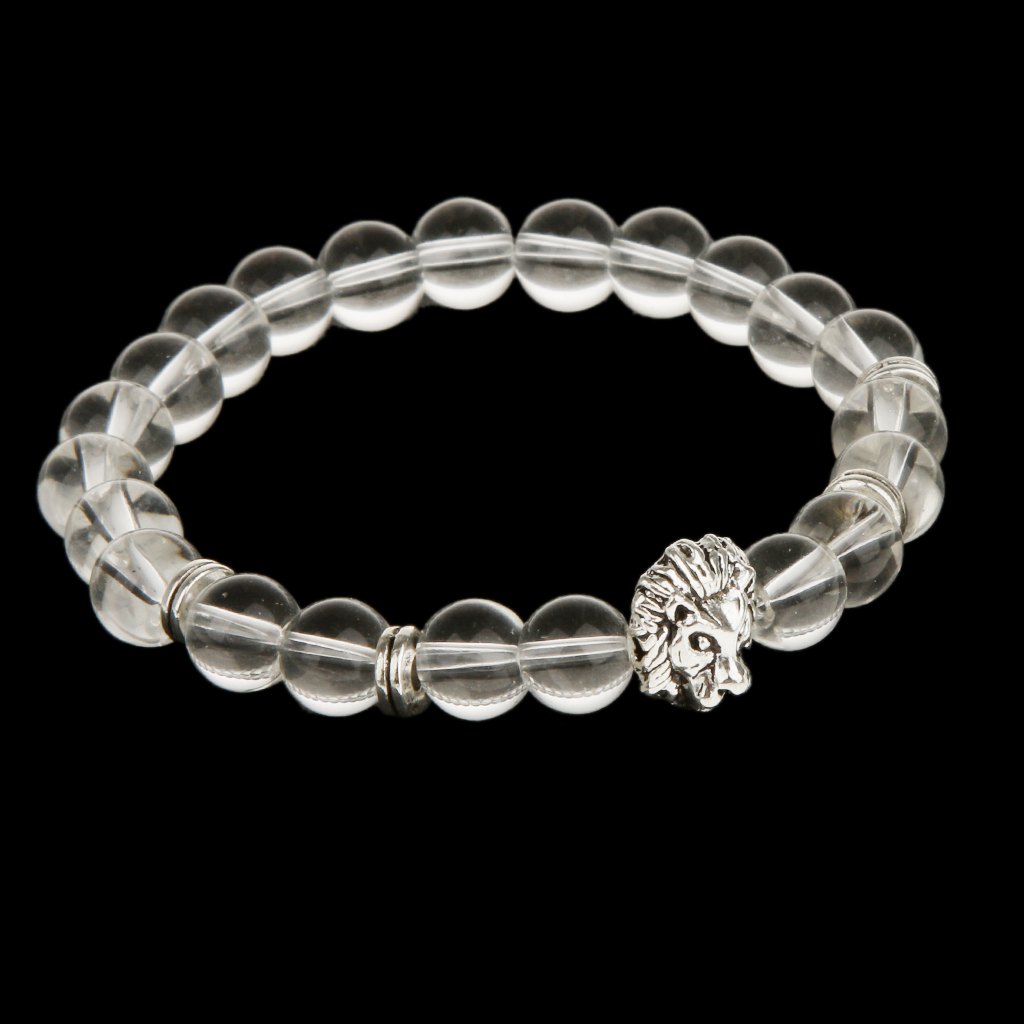 8mm Natural Clear Stone Loose Spacer Beads Silver Lion Head Bracelet
