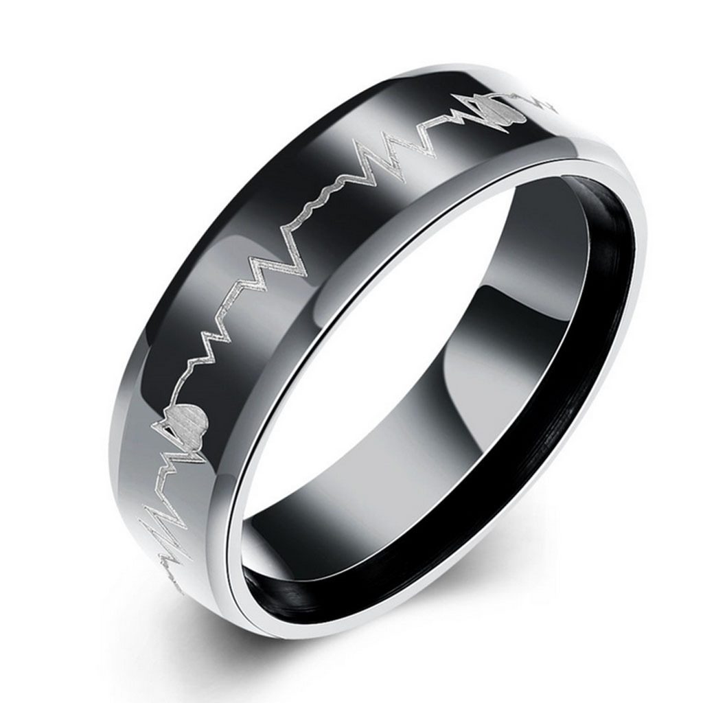Heartbeat Ring Couple Stainless Steel Wedding His and Her