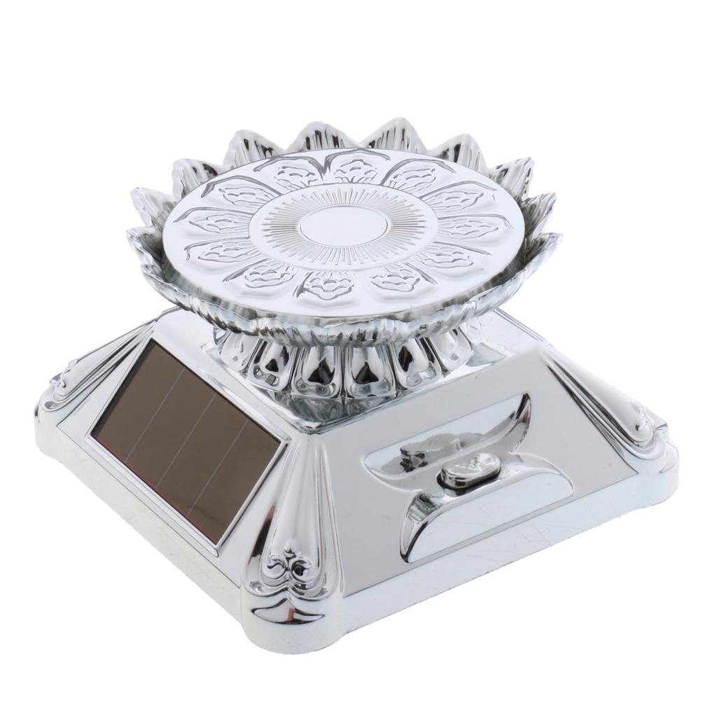 360° Solar LED Drehteller Lotus Präsentierteller Drehbühne Schmuck Uhren Stand 