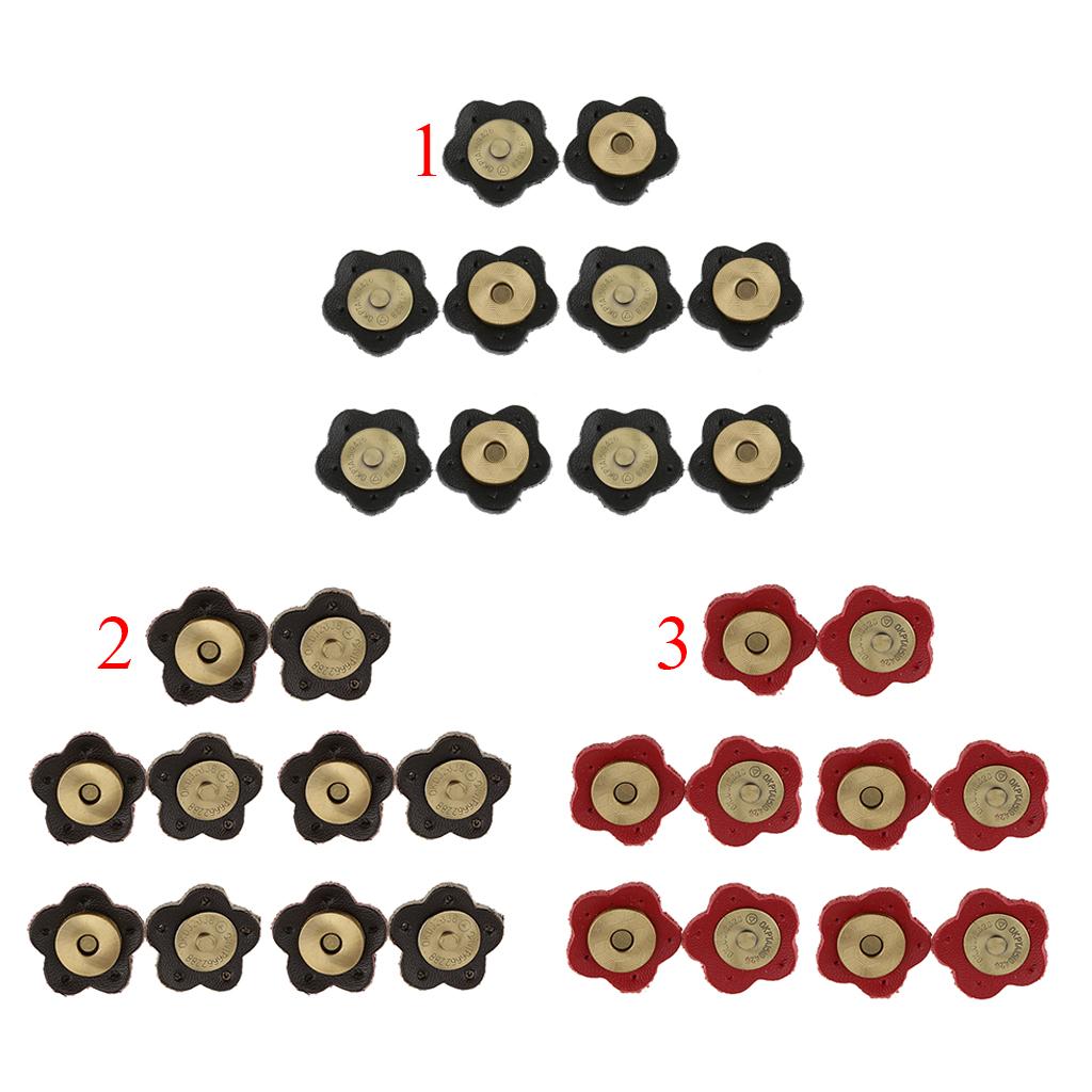 2x5Pieces Set Flower Leather Magnetic Snap Buckles Bag Fastener Sew DIY Black