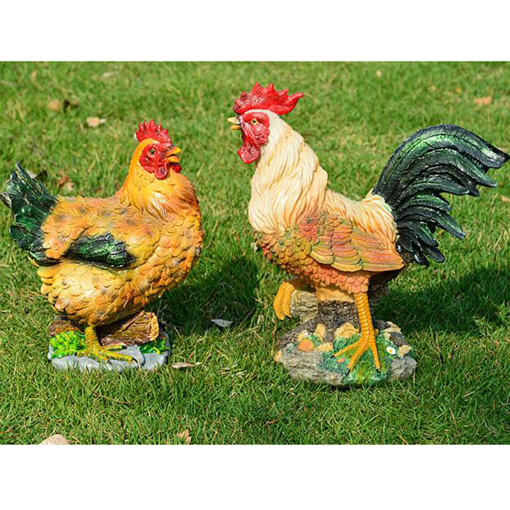 Outdoor Resin Animals Statue Chicken Family Ornament Figurine Yard