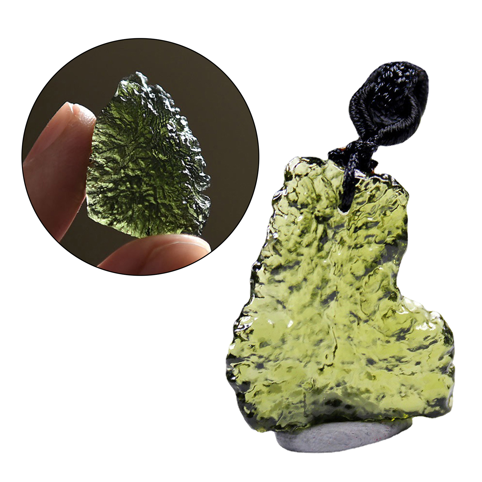 Moldavite Crystal Stone Necklace Irregular Meteorite Pendant with Lanyard 5-10g