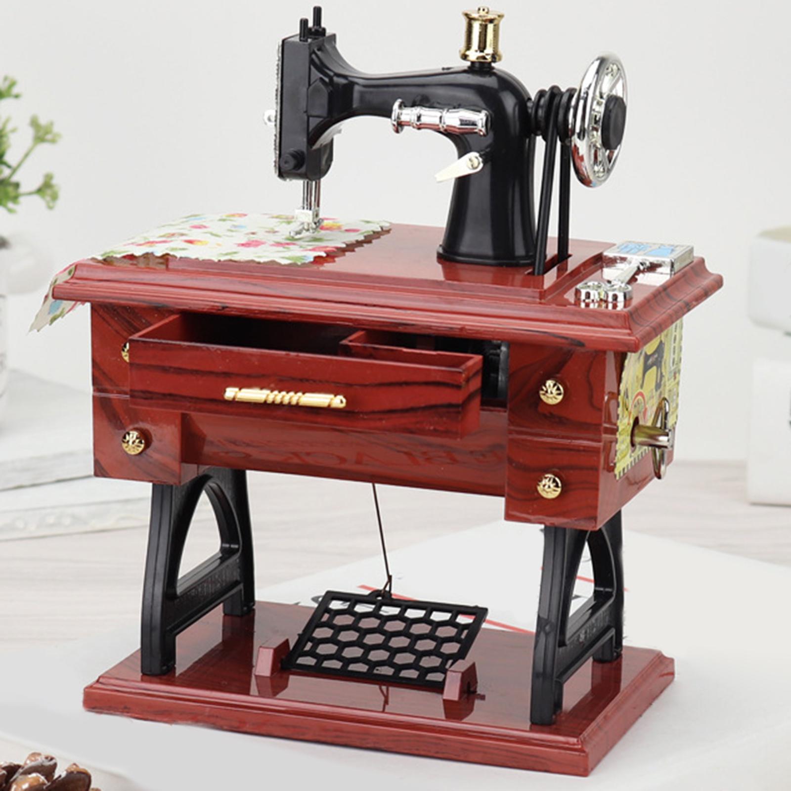 Classical Sewing Machine Music Box Miniature Figurines for Birthday Gift