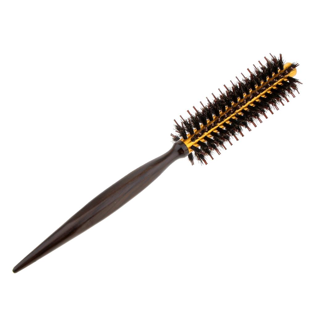Wooden Handle Round Hairdressing Comb Curly Style Hairbrush With Bristle  SS