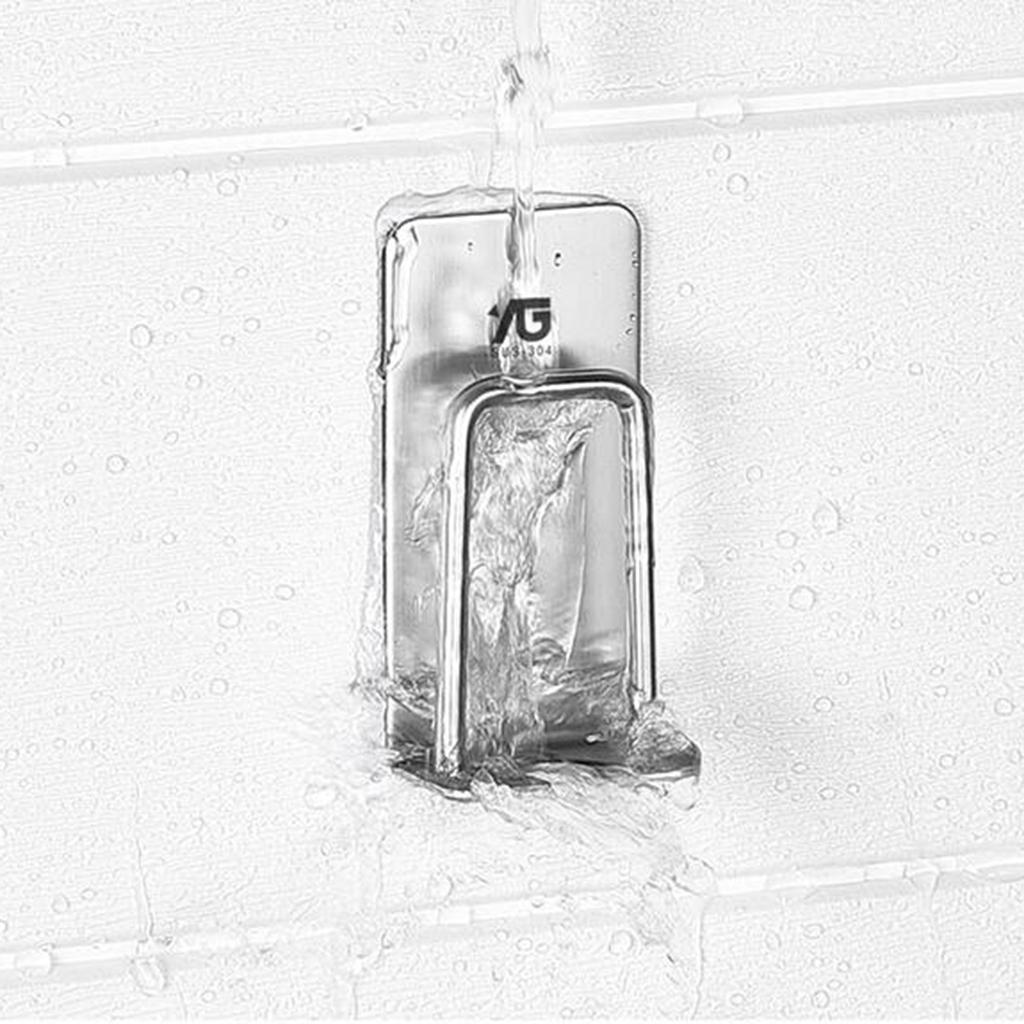 Stainless Metal Toothbrush Holder Hooks Wall Mount Bathroom Storage Self Adhesive