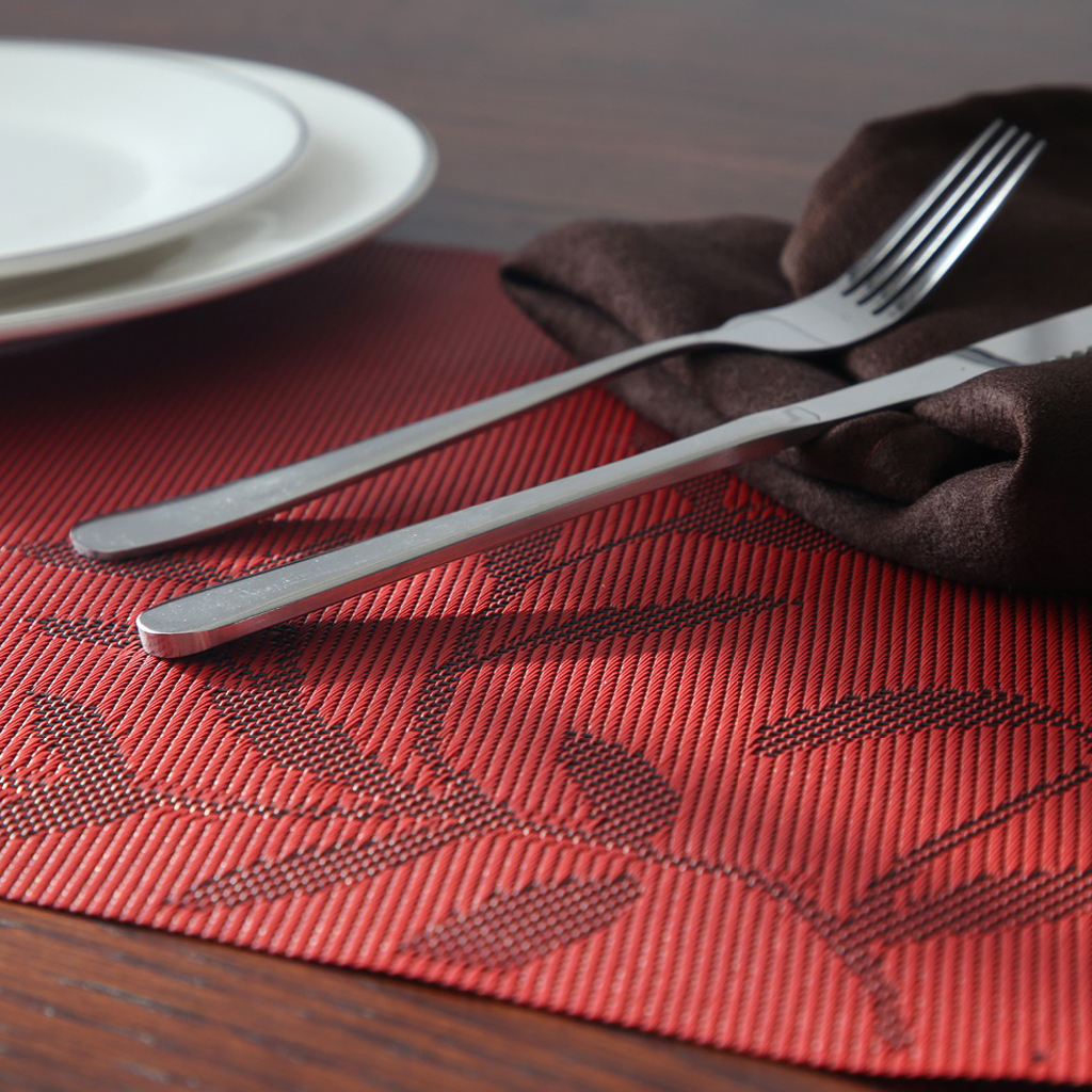 4pcs PVC Rectangle Placemat Heat Insulation Dining Table Pad Coaster Red