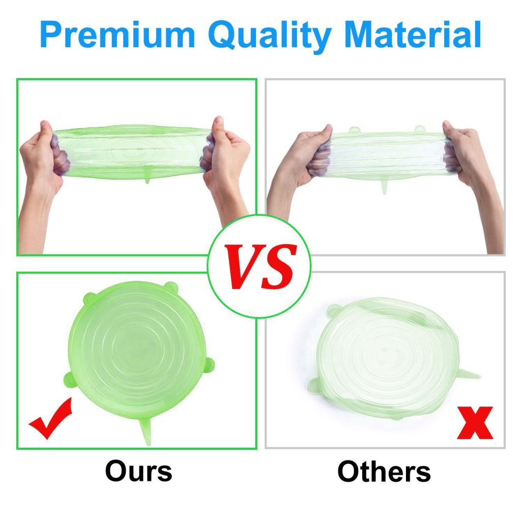 6pcs/ Set Universal Reusable Silicone Stretch Lids Wrap Bowl Seal Cover Green