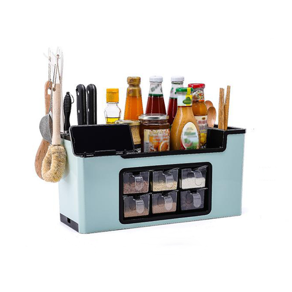 Multi-functional Kitchen Storage Organizer Condiment Seasoning Holder Blue