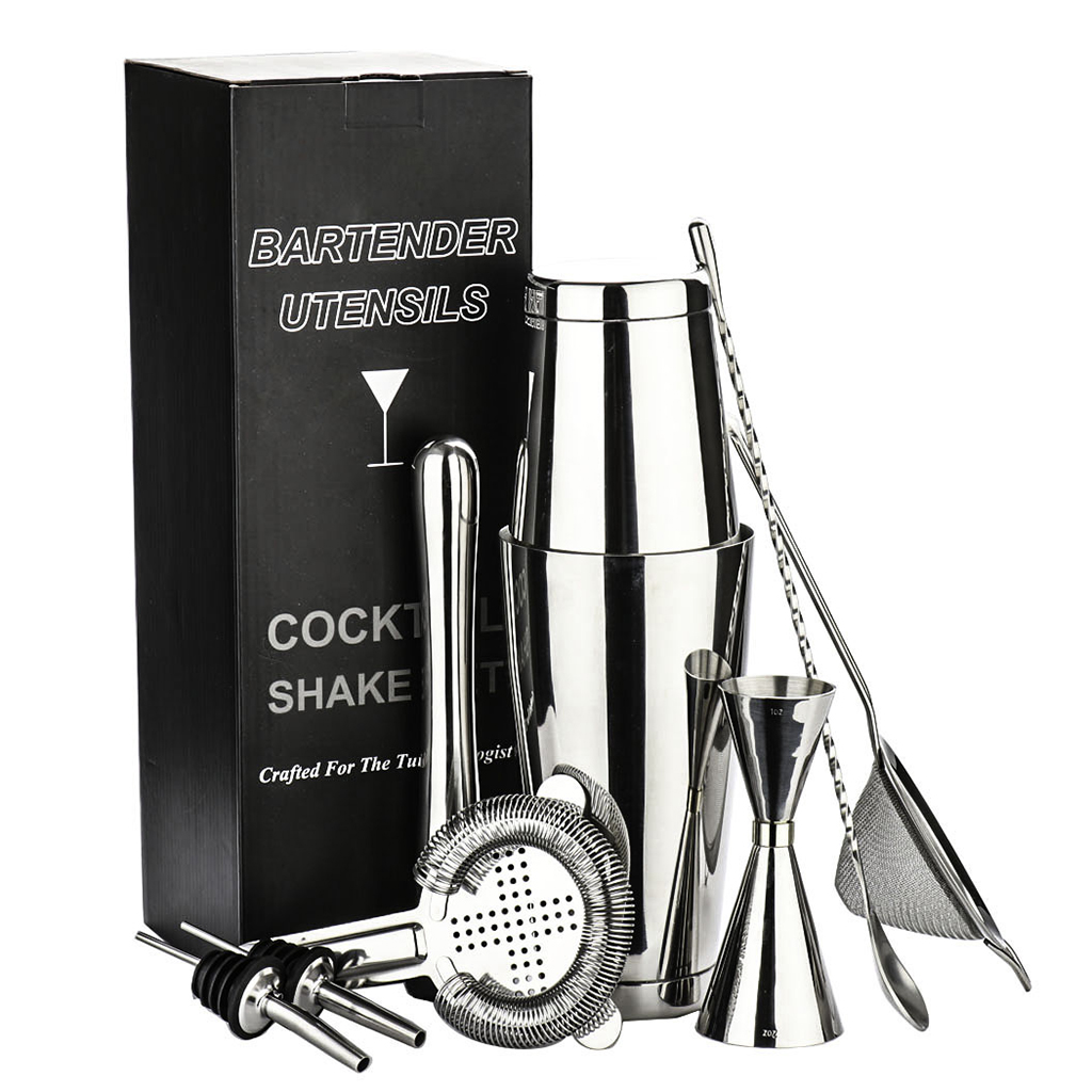 7pcs/set Stainless Steel Bartender Cocktail Martini Boston Shaker Silver