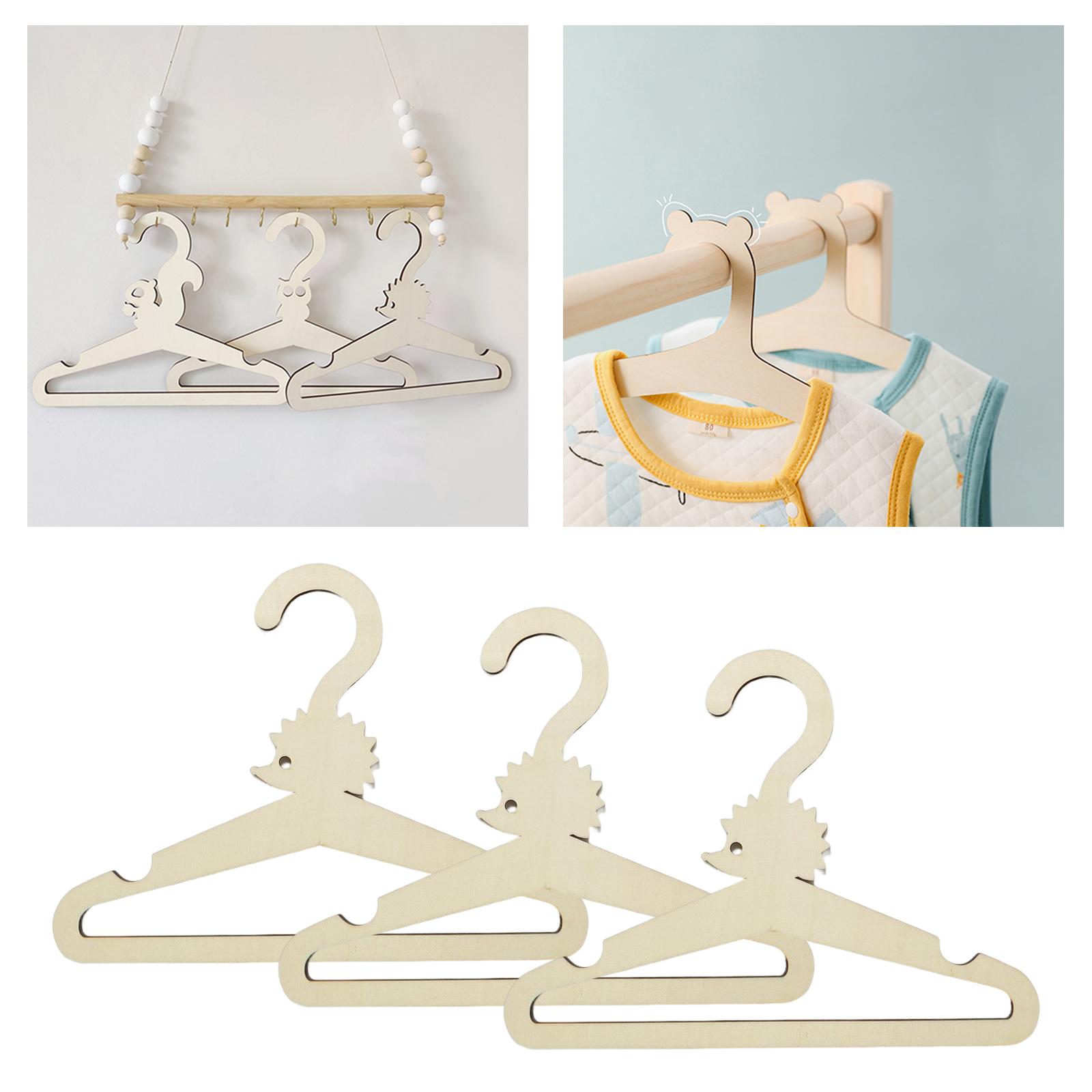 3 Pcs Baby Coat Hanger Wooden Childrens Kid Clothes Animal Hanger Hedgehog