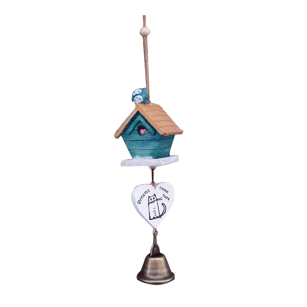 Lovely Cartoon Small House Wind Chimes Hanging Musical Wind Chime Tube Blue