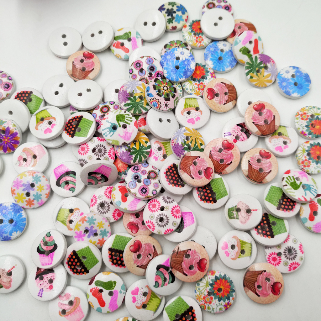 100 Pieces Vintage Wooden Round Buttons Sewing Buttons Handmade DIY Scrapbooking 15mm