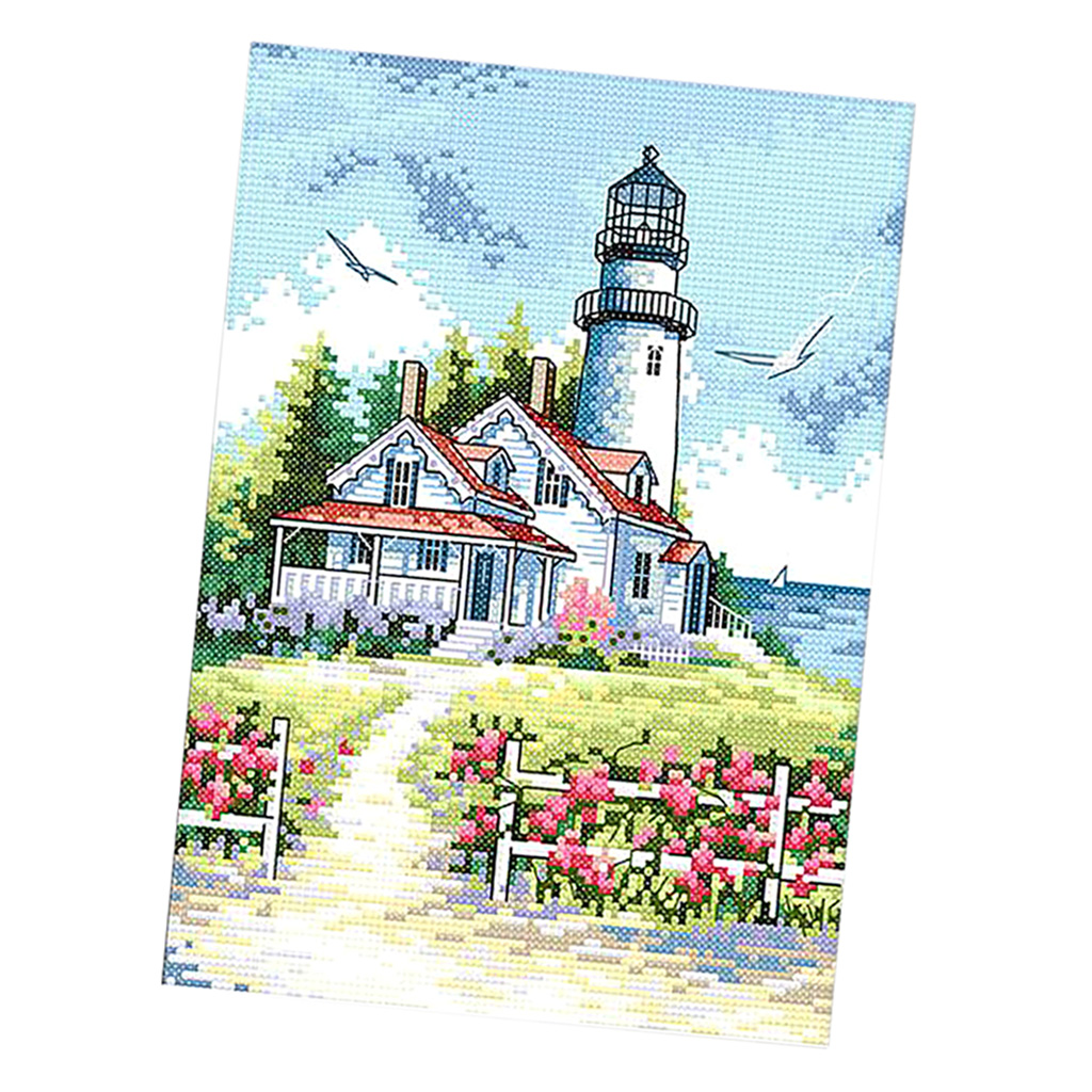 Stamped Cross Stitch Kits Patterns Embroidery Needlepoint Kit - Seaside Lighthouse