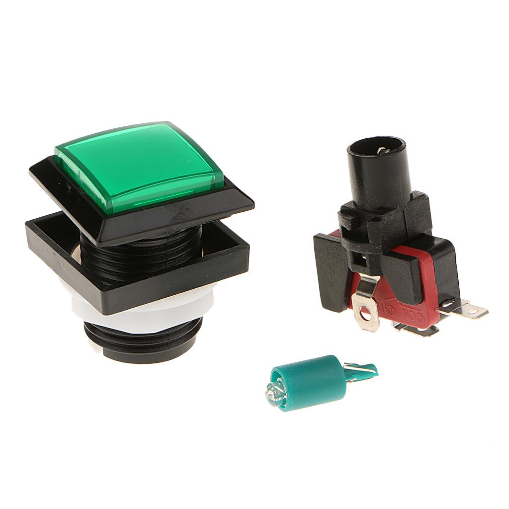 2x33mm Square Game Machine Arcade Push Button + LED Illuminated Switch DC12V Green