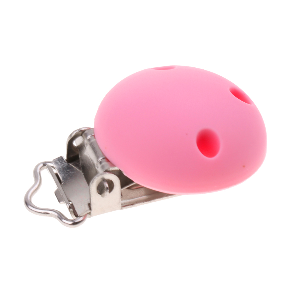Cute Baby Pacifier Round Silicone Soother Clip Metal Holders Clasp  Pink