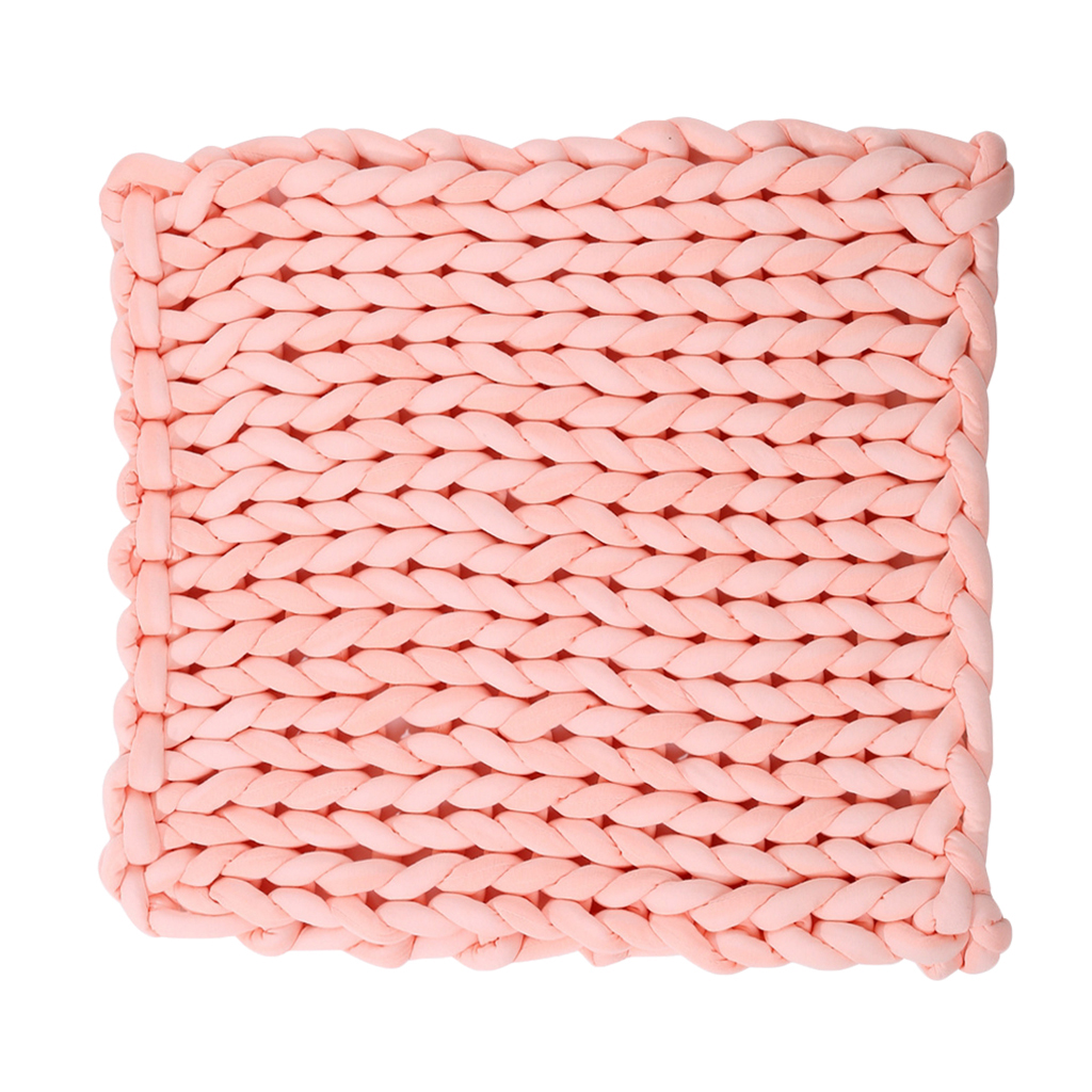 Handmade Knitted Blanket Yarn Bulky Knitting Blanket  80 x 60cm - Pink  