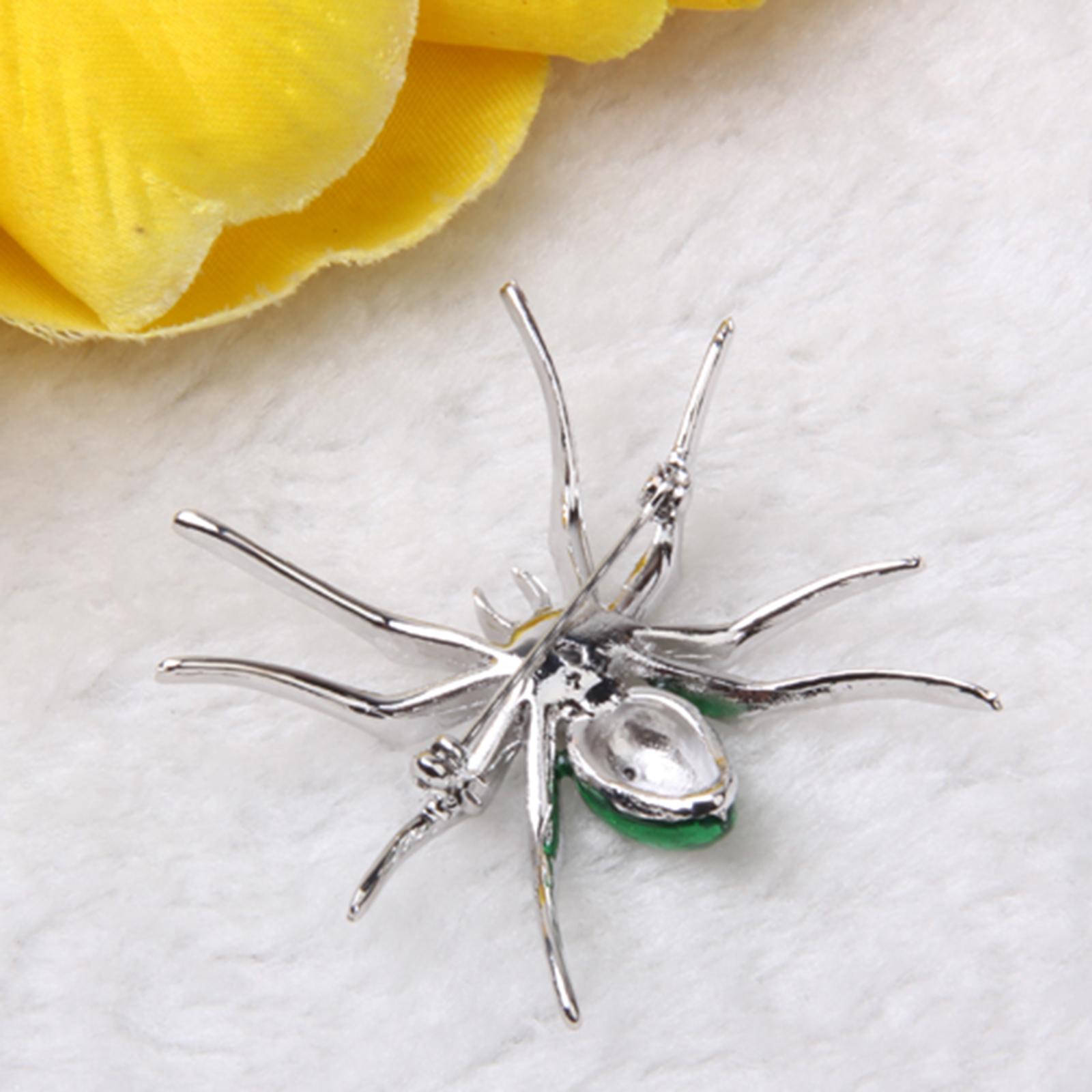 Dazzling Spider Clip Pin Brooch w/ Rhinestone - Green