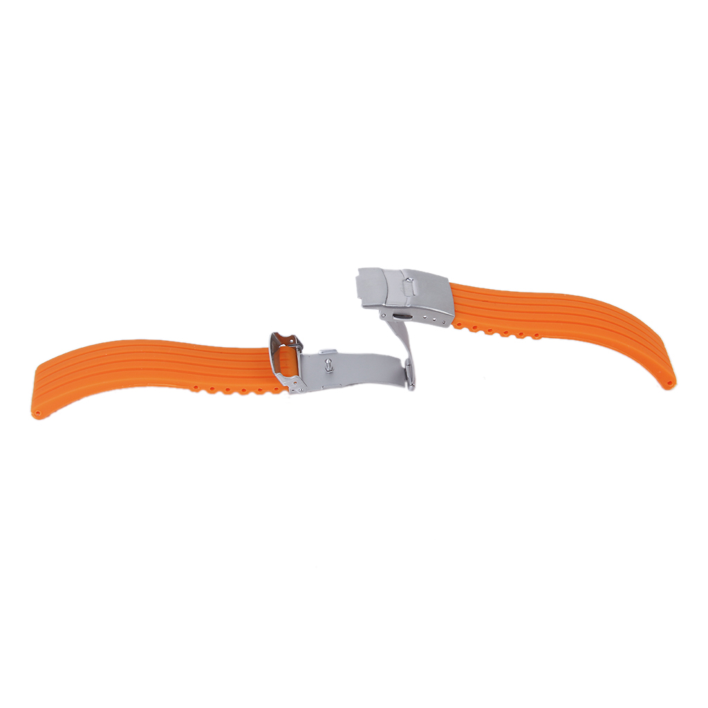 Orange Silicone Rubber Watch Strap Band Deployment Buckle Waterproof 20mm