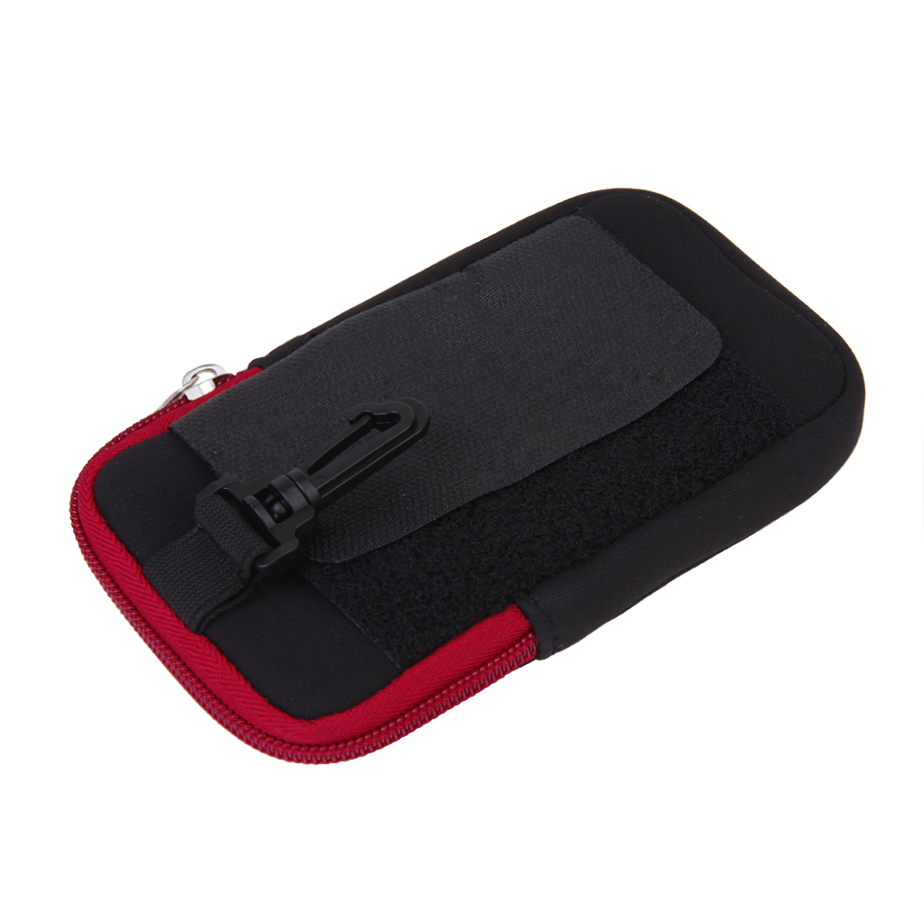 Multifunction Neoprene Camping Hiking Zip Case Pouch Bag Holder w/ Hook for Intercom Interphone Cellphone Black