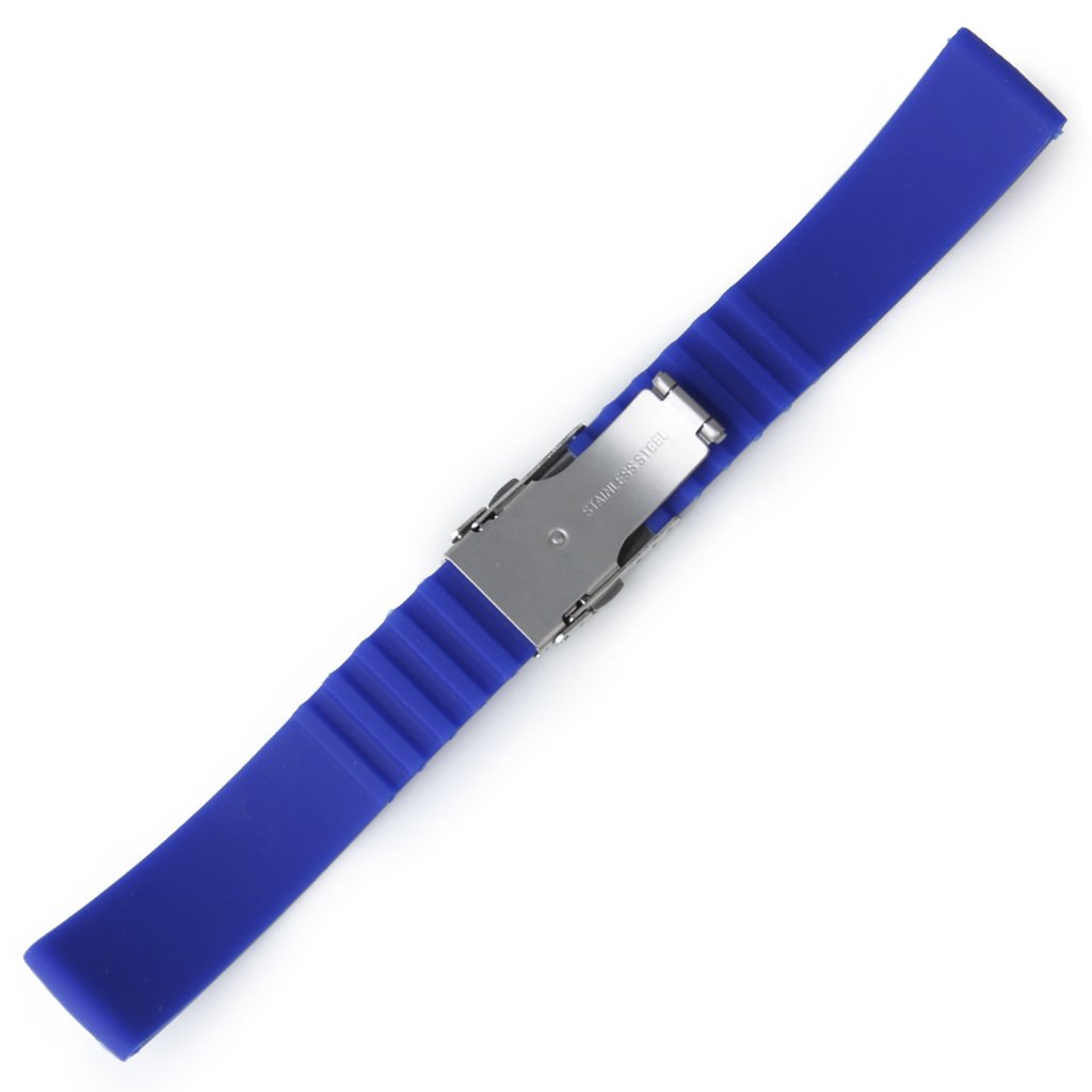 Blue Rubber Watch Strap Band Deployment Buckle Waterproof 20mm