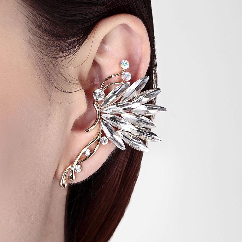 Fashion Women Rhinestone Crystal Left Ear Cuff Clip on Earring Wrap Jewelry