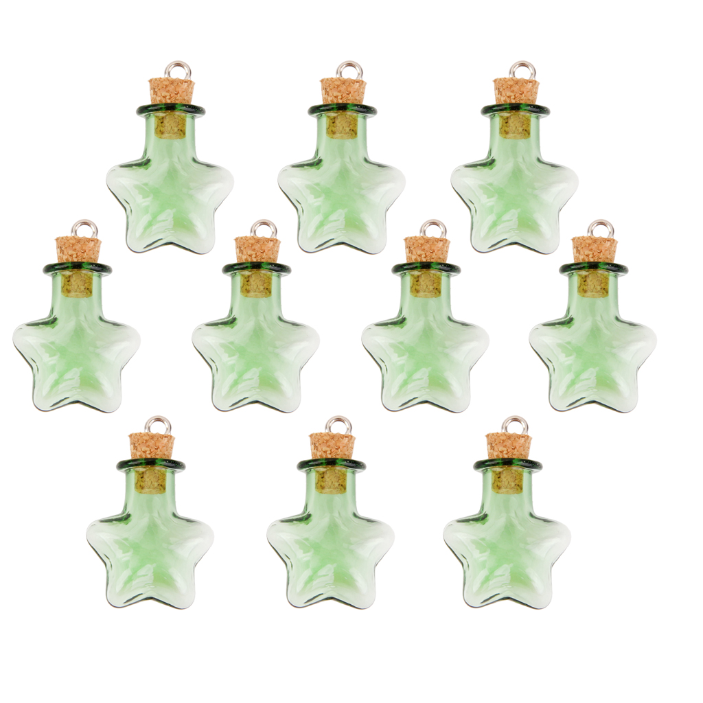 10 Glass Cork Five StarJars Vial Wishing Bottle w/ Loop DIY Pendants Green