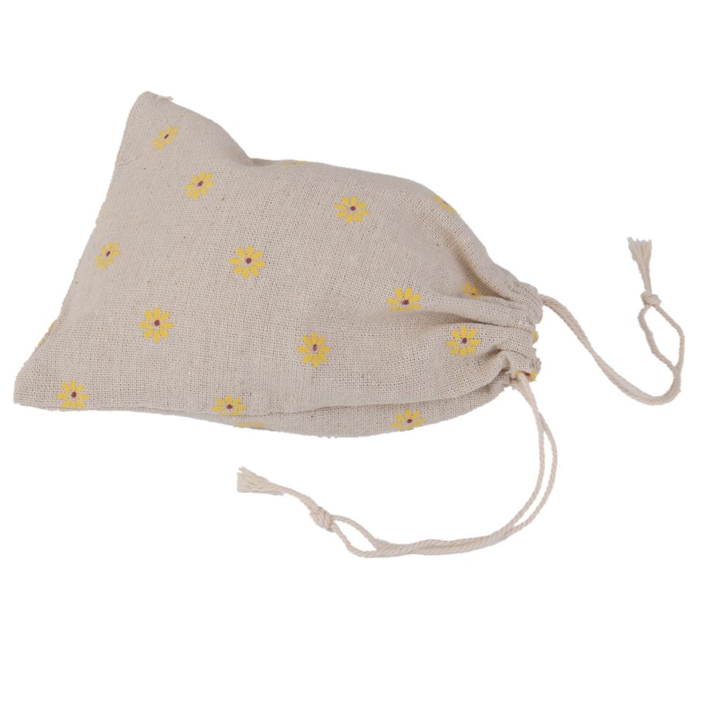 10 Linen Jute Sack Jewelry Drawstring Gift Bags Wedding Favor - Yellow Daisy