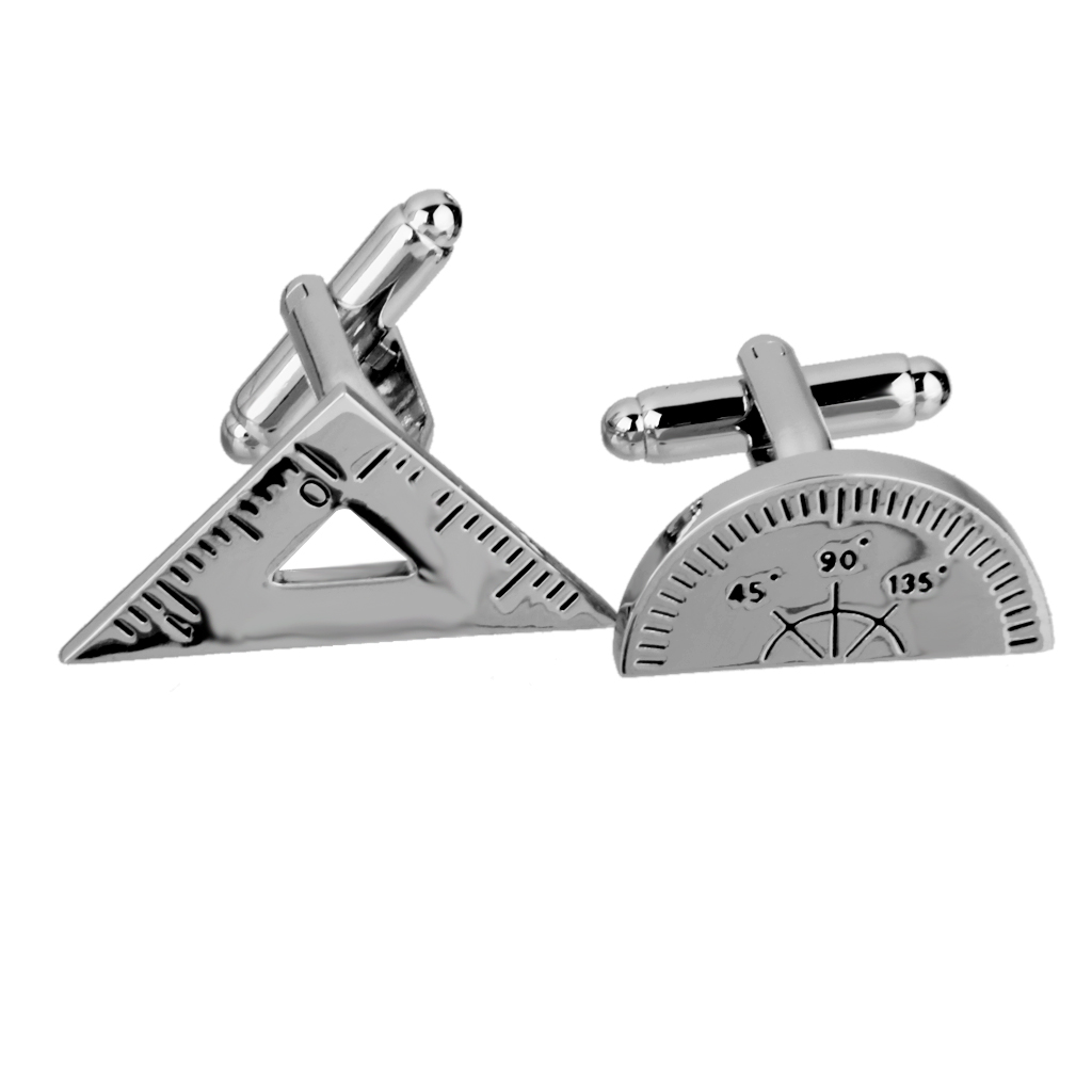 1 Pair Wedding Groom Men Math Triangle Ruler Cufflinks Cuff Links Silver