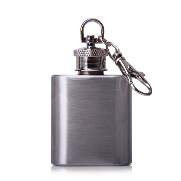 1oz Portable Stainless Steel Hip Flask Key Chain Silver