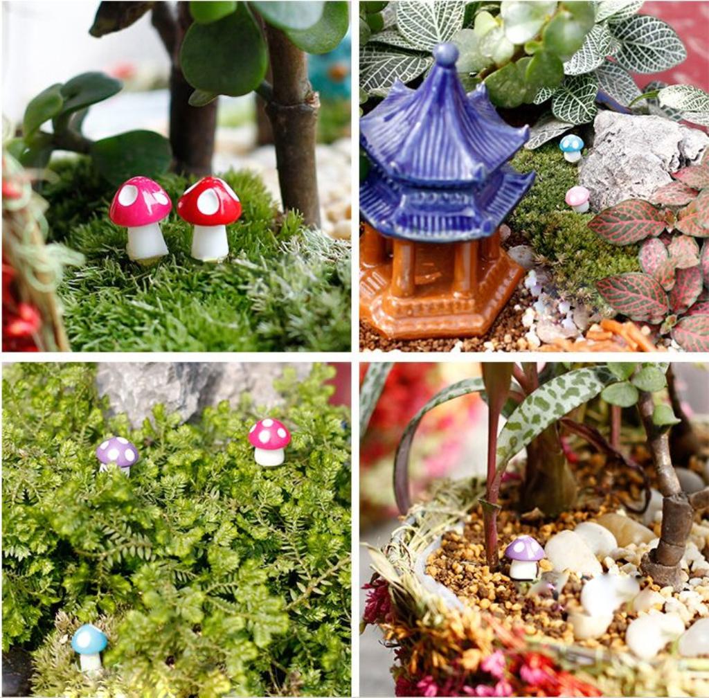 40pcs Miniature Dollhouse Bonsai Fairy Garden Landscape Mushroom Decor