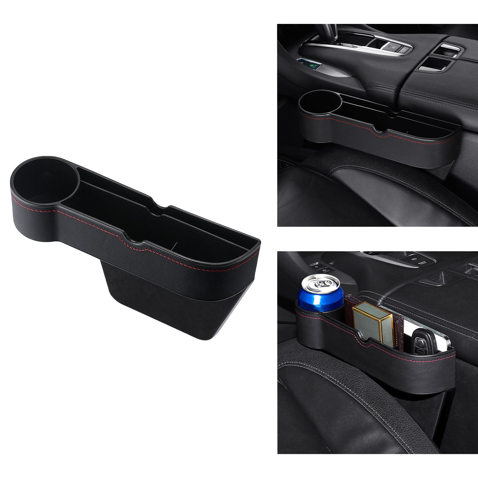 Car Seat Gap Organizer W/ Cup Holder Fit for Cards Wallets Sunglasses Driver Black