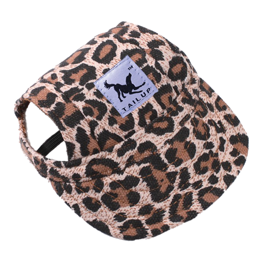 Small Pet Dog Cat Kitten Leopard Baseball Hat Neck Strap Cap Sunbonnet M
