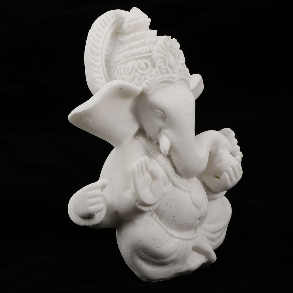 Sandstone Ganesh Statue God Elephant Indian Figurine Ornament - 10cm White