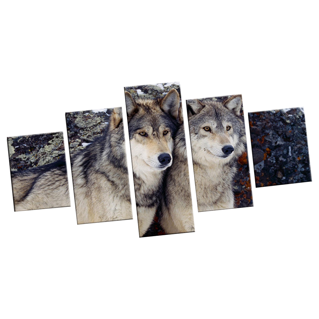 Modern 5 Panels Paintings on Canvas Wall Art Landscape Wolf