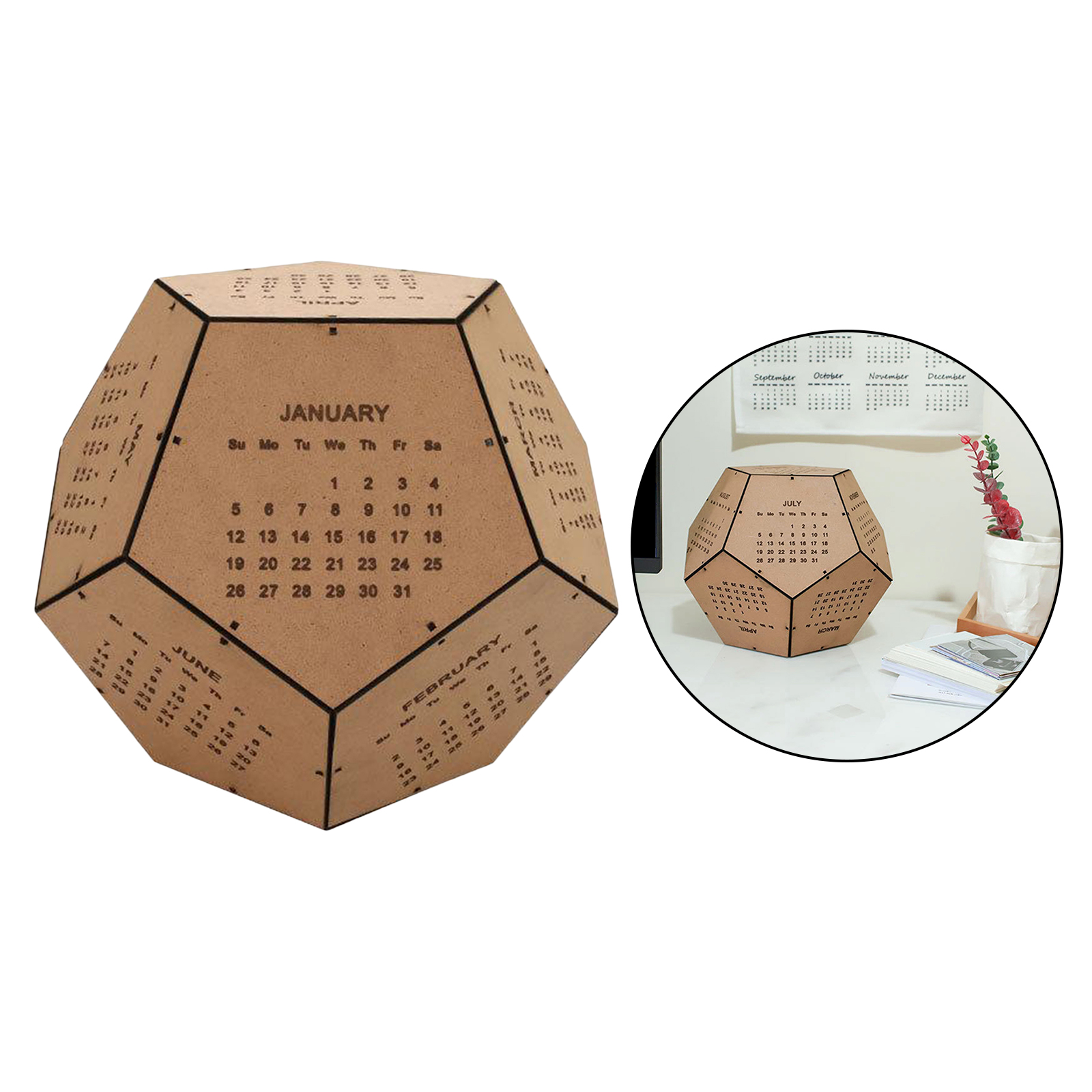 Geometric Table Calendar DIY Kit Office Home Desktop Rustic Ornament Brown 2