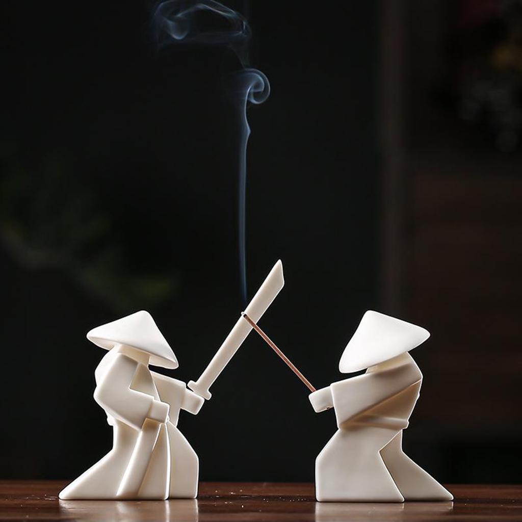 Incense Burner Samurai Sculpture Incense Stick Holder Yoga Spa Decor White