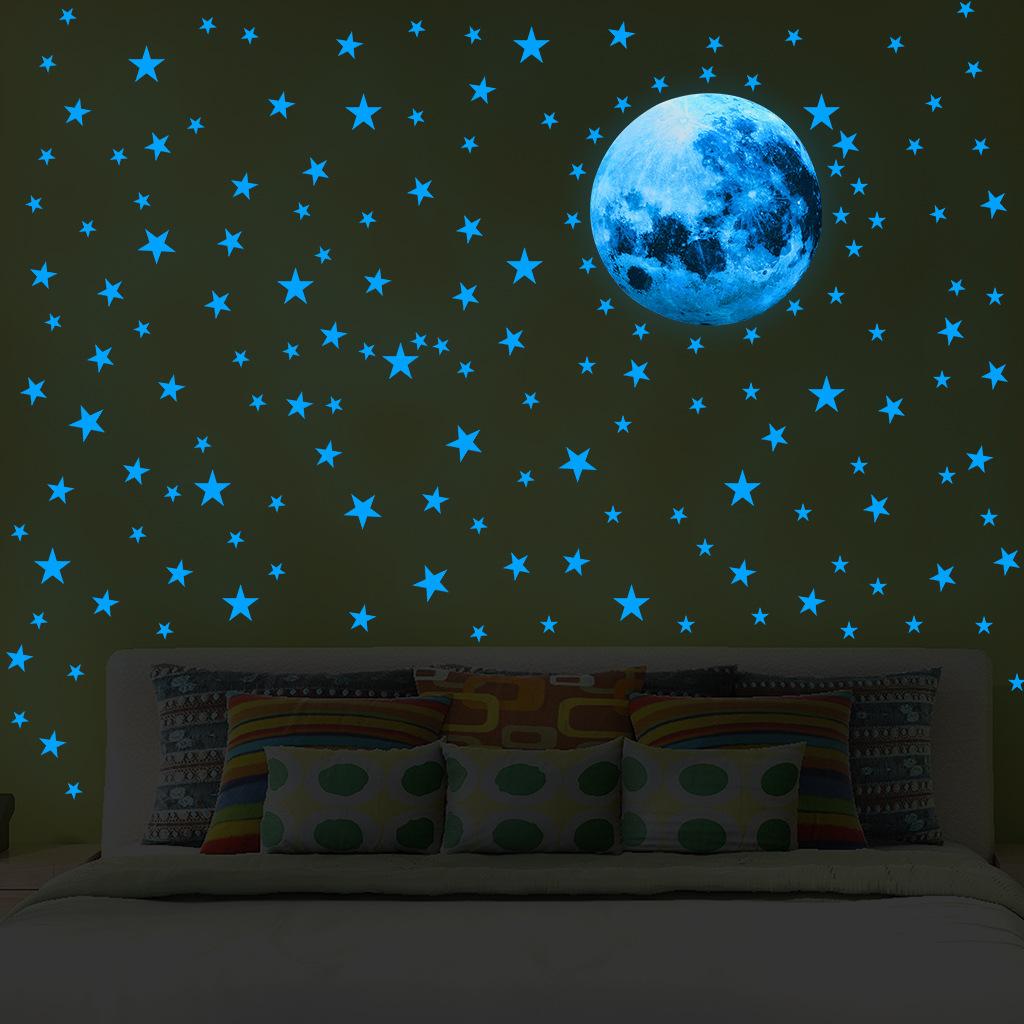 Wall Stickers Glowing Stars Stickers &Moon Party Living Room Classroom Blue