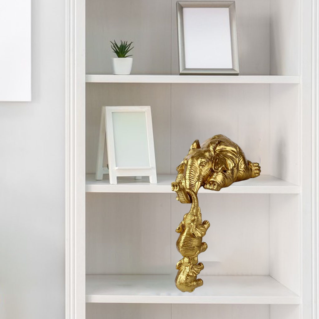 Cute Elephant Figurine Home Desktop Resin Crafts Animal Statue Decor Gold