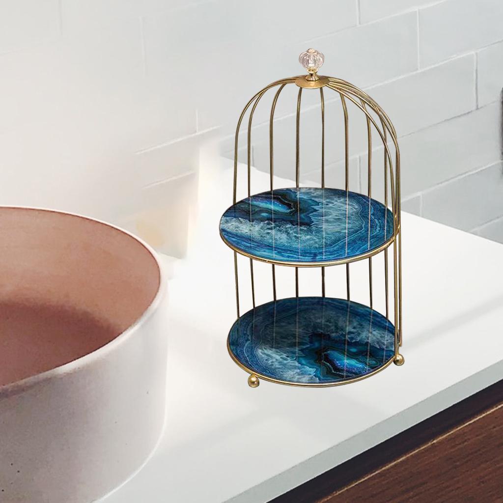 Cosmetics Rack Organizer Holder Dresser Bathroom Makeup Shelf 2-Tier Blue