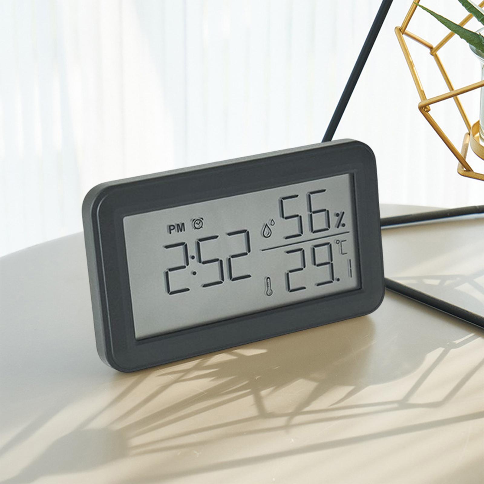 Digital Alarm Clock Indoor Temperature Hygrometer Large Display LCD Screen Black