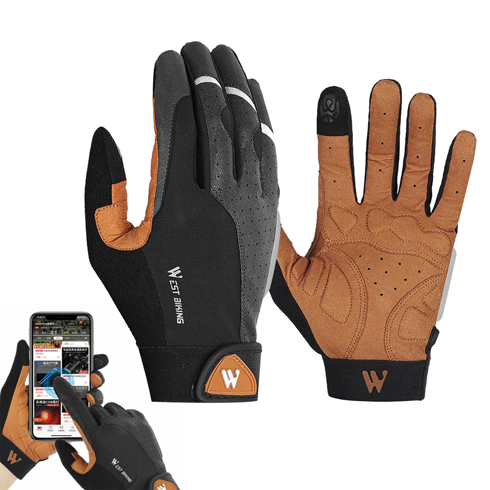 Cycling Gloves Full Finger Touch Screen Shock Absorption Running Gloves M