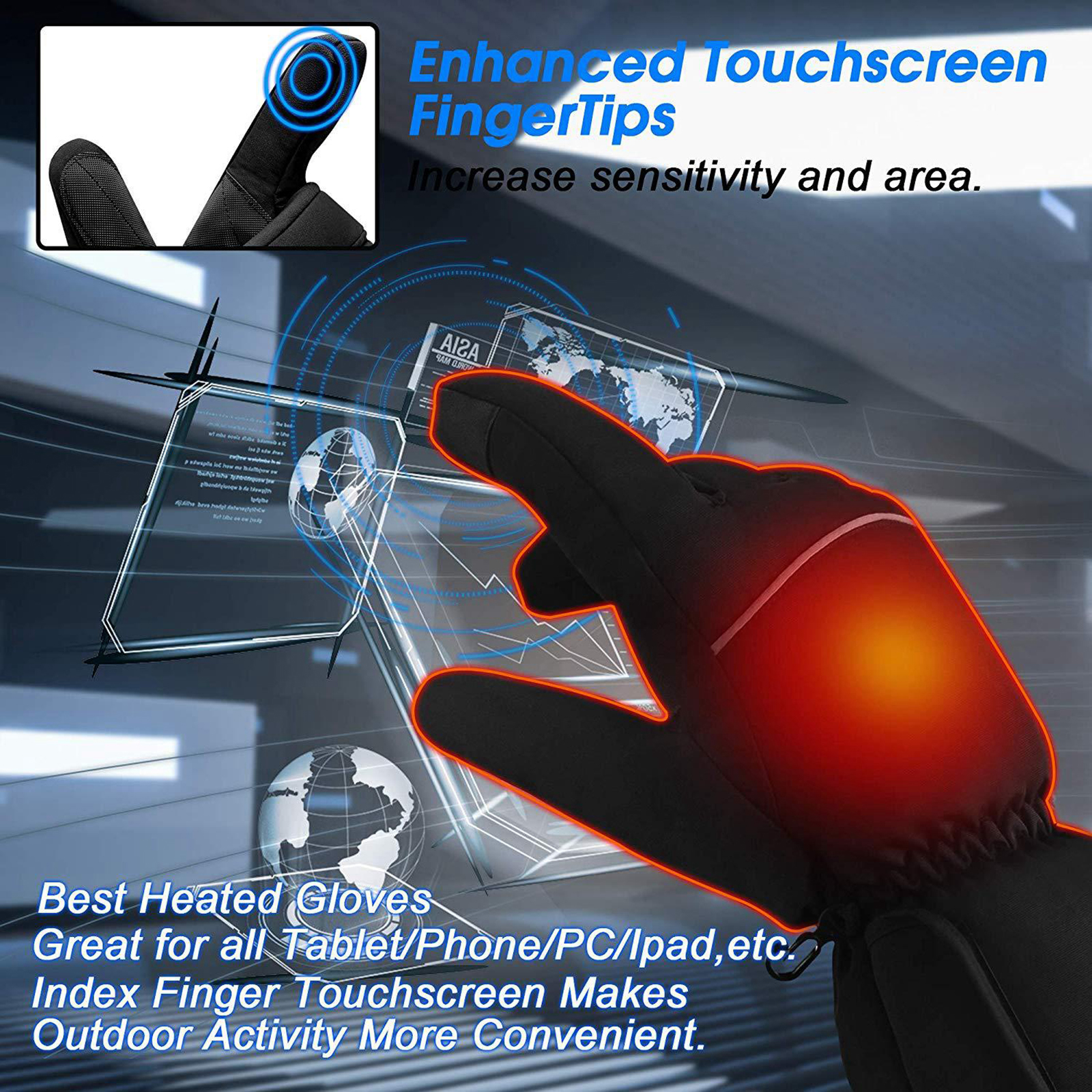 Motorcycles Heated Gloves Touch Screen Hand Warmer Windproof No Battery