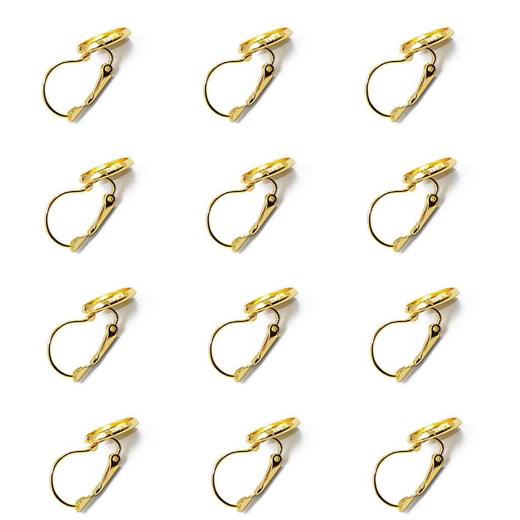 12 pcs Earring Wire Hook Findings Cabochon Setting Disc Round Jewelry Gold