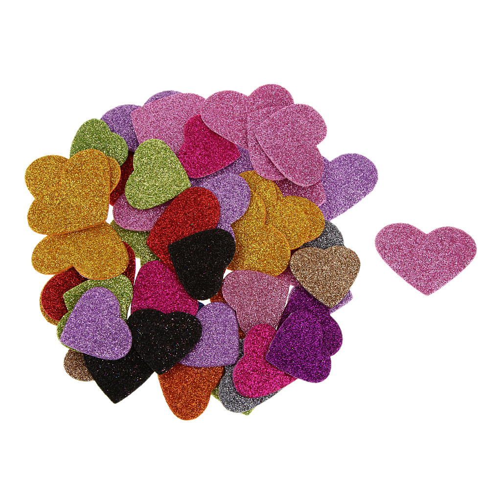 45Pcs Glitter Foam Heart Mixed Self Adhesive Sticker for Kids Crafting