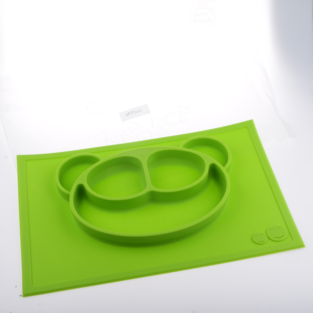 Baby Silica Gel Tray Placemats Panda Sub-grid Plate Tableware Green