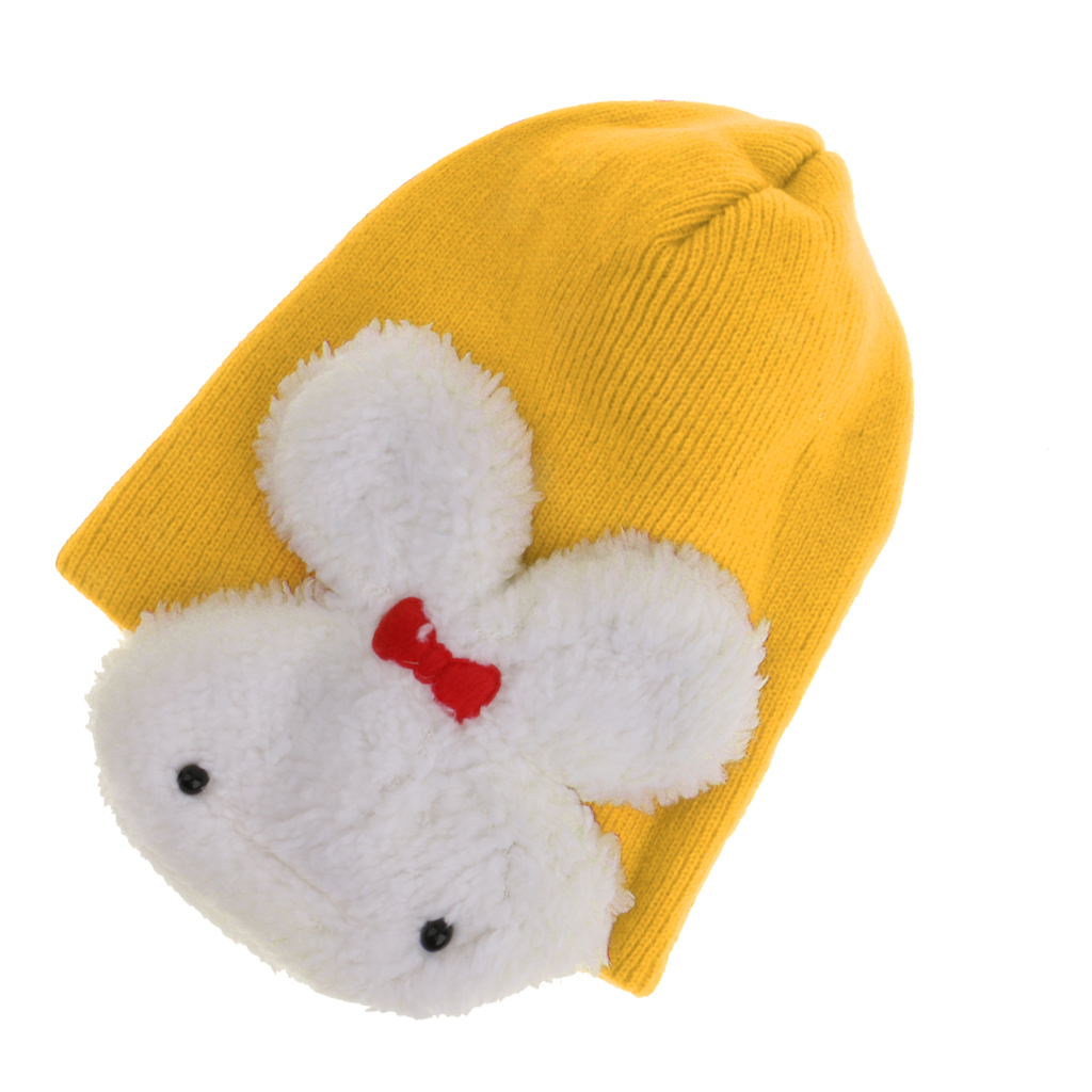 Phenovo Double Rabbit Ear Protection Caps Warm Winter Knitted Cap Hat-Yellow