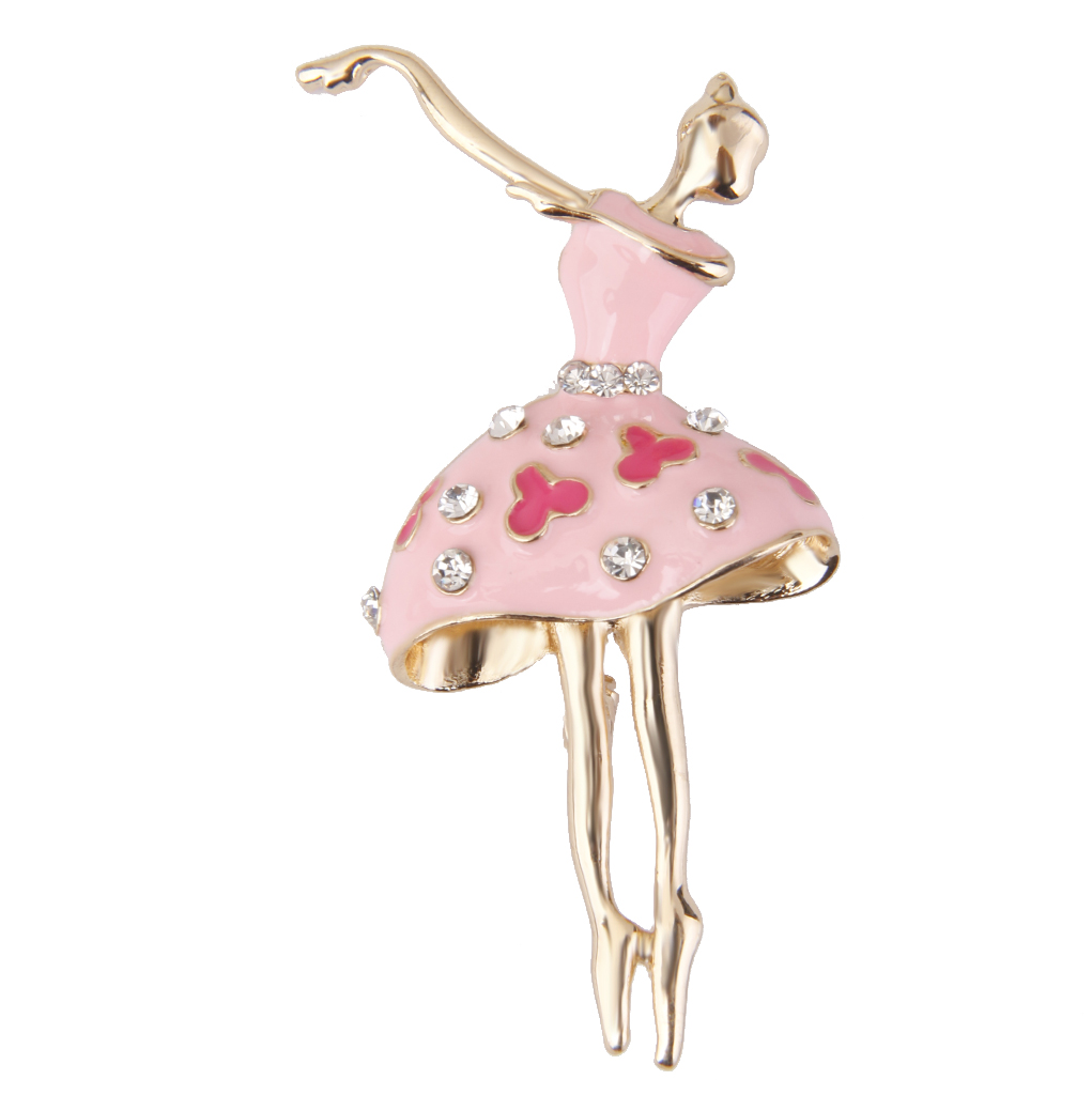 Fashion Women Ballet Dancing Girl Brooch Pin Design Alloy Rhinestone Pink